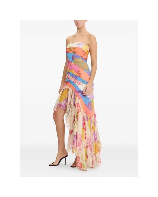 Donde Esteban Multicolor Flores Strapless Asymmetric Dress