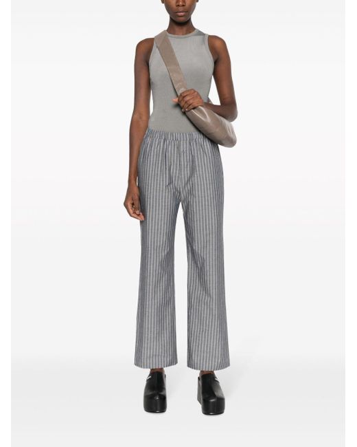 Paloma Wool Gray Striped Organic-Cotton Trousers
