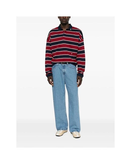 Rhude Red Striped Long-Sleeve Polo Shirt for men