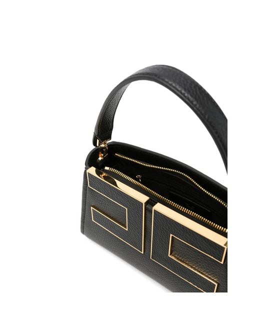 Elisabetta Franchi Black Logo-Plaque Pebbled-Effect Tote Bag