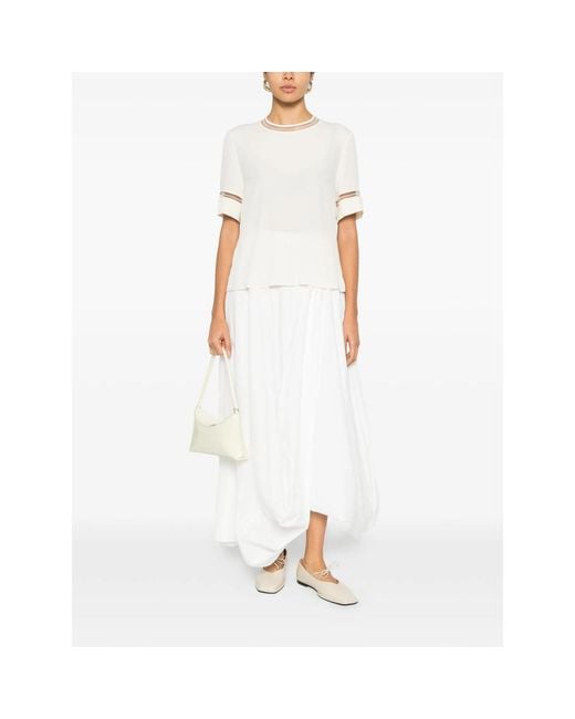 Fabiana Filippi White Ivory Round Neck Top With Keyhole Detail