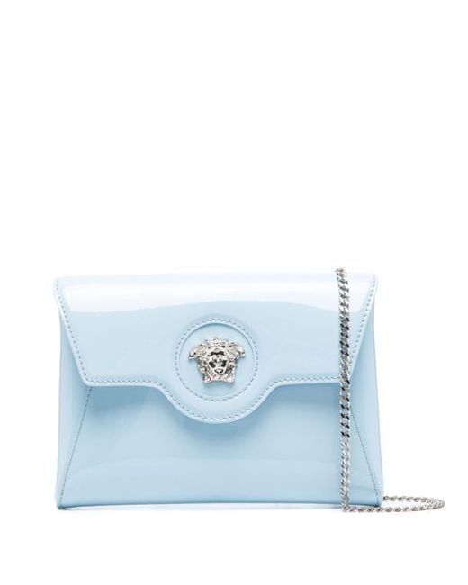 Versace Blue Medusa-Plaque Patent Clutch Bag