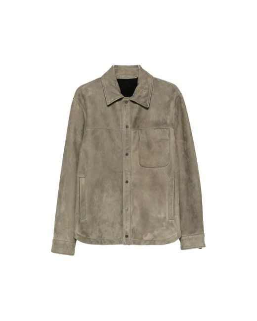 SANTORO Green Suede Press-Stud Jacket for men