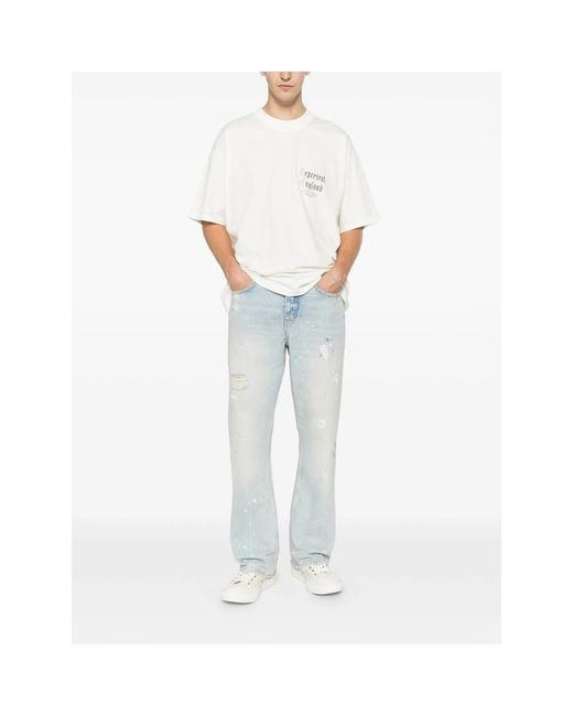Represent Blue Paint-Splatter Distressed Jeans for men