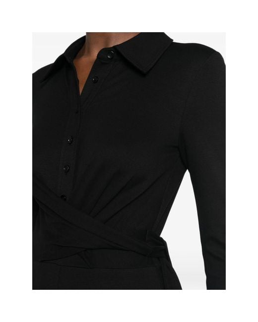 Diane von Furstenberg Black Michele Wrap-Front Long-Sleeve Jumpsuit