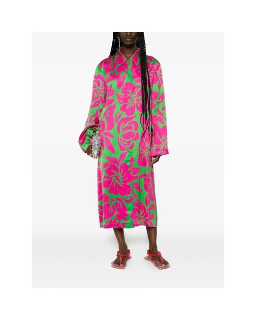 Dries Van Noten Pink Raltonas Floral-Print Satin-Finish Dress