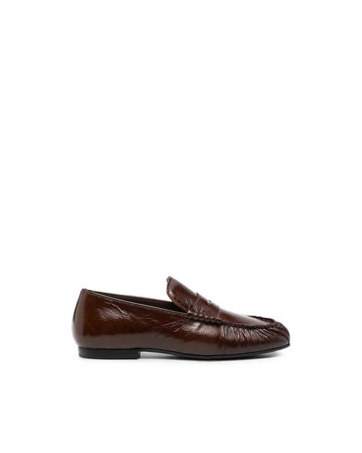 Alohas Brown Ruched Penny-Slot Loafers