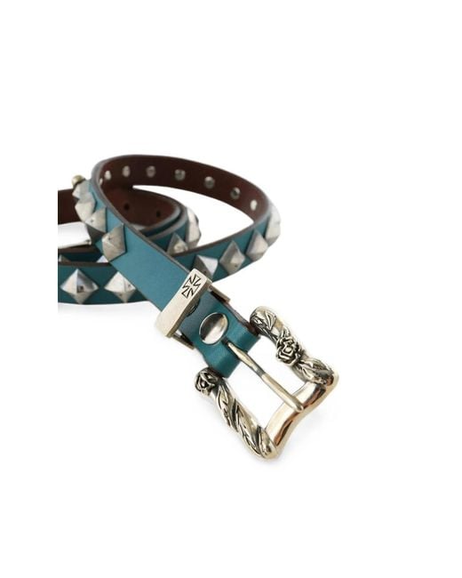 Enfants Riches Deprimes Green Pyramid-Studded Engraved-Buckle Belt for men