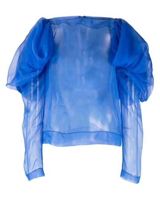 PAULA CANOVAS DEL VAS Blue Gathered-Detailing Silk Blouse
