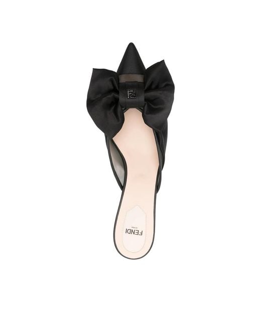 Fendi Black Bow-Detail Mules