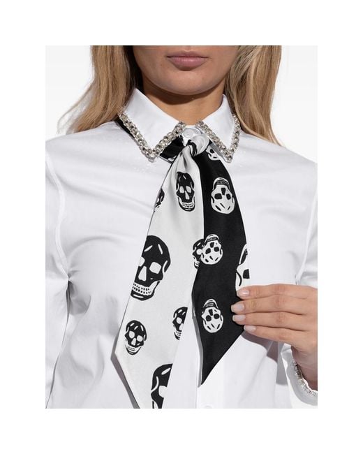 McQueen Black Skull-Print Scarf for men