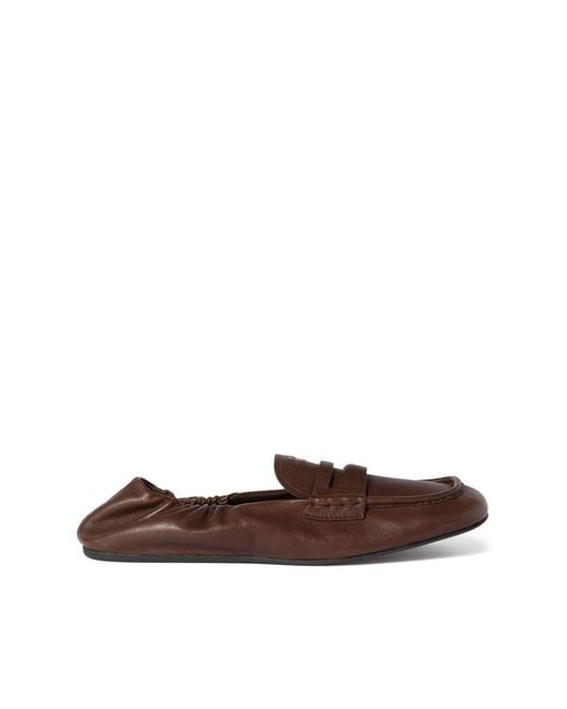 Miu Miu Brown Embossed-Logo Loafers