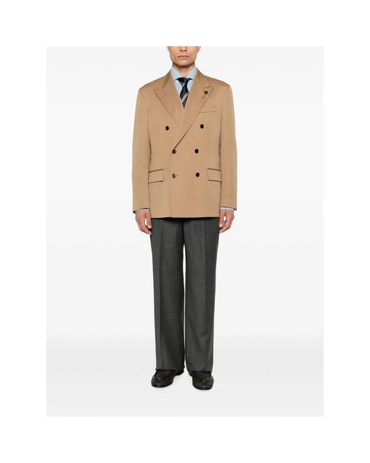 Lardini Natural Double-Breasted Peak-Lapel Blazer for men