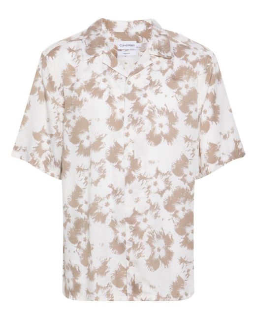 Calvin Klein White Floral-Print Lyocell Shirt for men