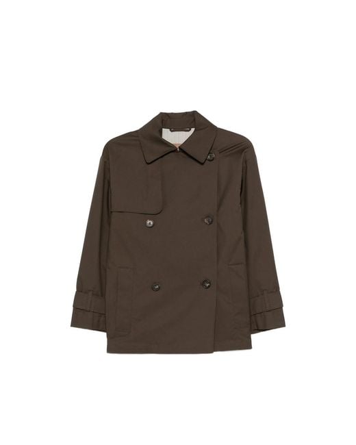 Max Mara Brown Logo-Patch Double-Breasted Coat