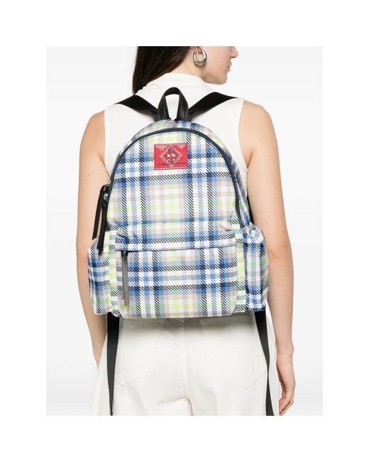 Vivienne Westwood Blue Medium George Check-Pattern Logo-Patch Backpack for men