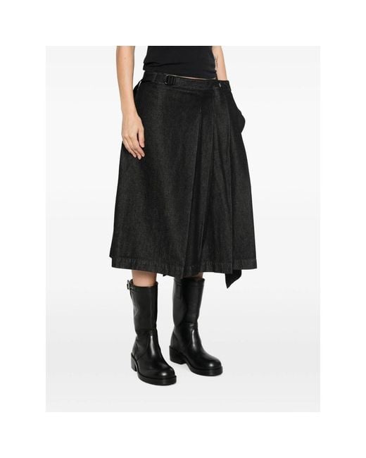 Y-3 Black Asymmetric Pleated Midi Skirt
