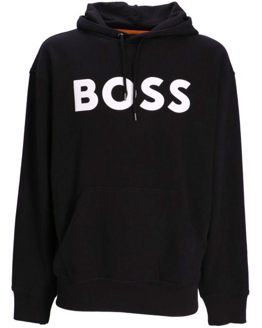 Boss Black Logo-Print Cotton Hoodie for men