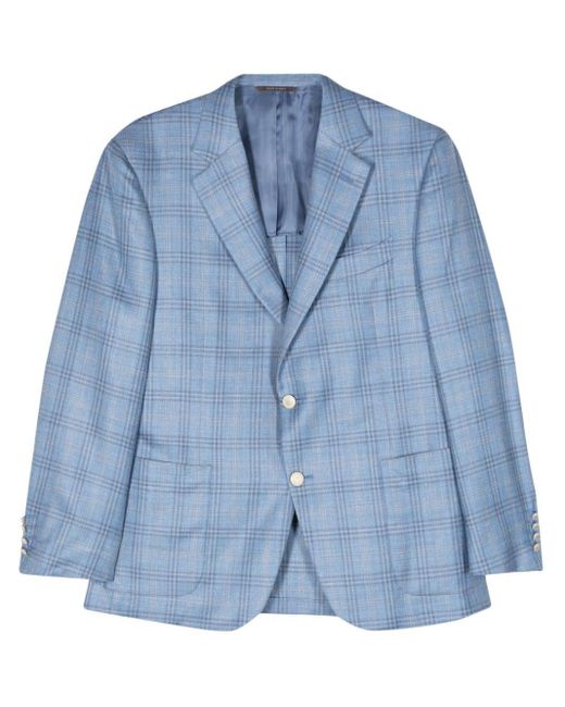 Canali Blue Plaid Single-Breasted Blazer for men