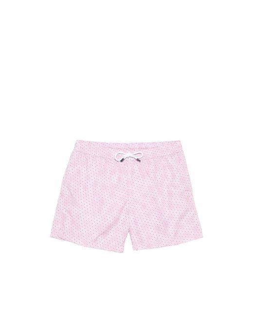 Fedeli Pink Floral Print Swim Shorts for men