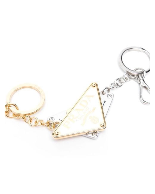 Prada White Triangle-logo Keyring