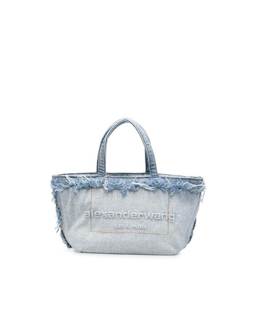 Alexander Wang Blue Small Frayed-Edge Denim Tote Bag