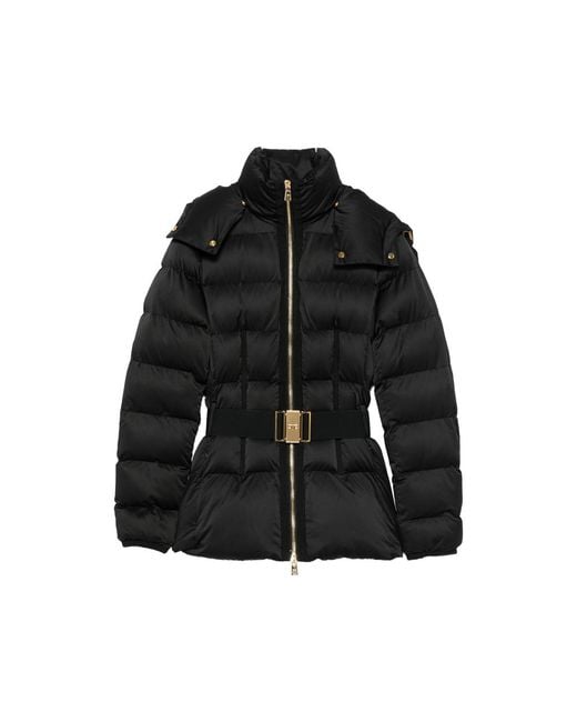 Elisabetta Franchi Black Belted Hooded Puffer Jacket