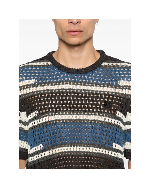 Daily Paper Blue Striped Open-Knit T-Shirt for men