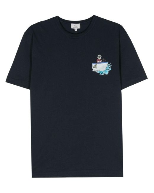 Woolrich Blue Logo-Print Cotton T-Shirt for men