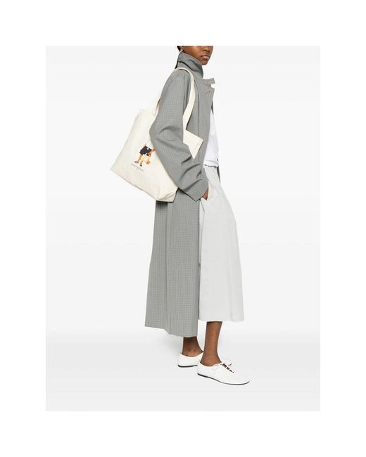 Maison Kitsuné White Tote Bag Cotton