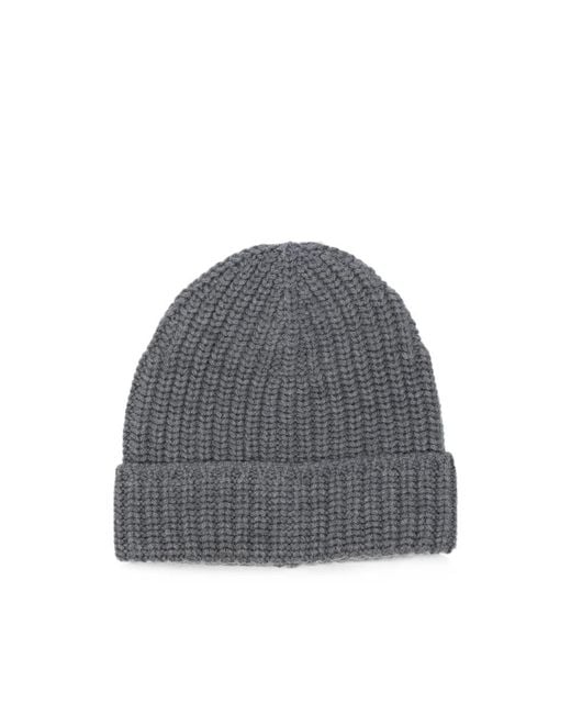 Fileria Gray Ribbed-Knit Beanie Hat for men