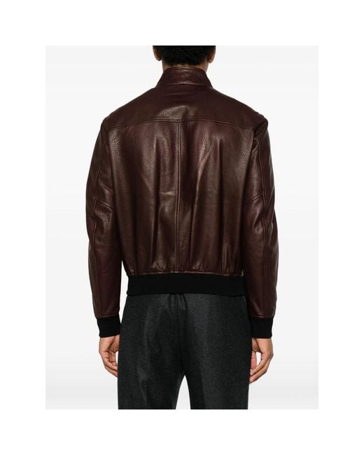 Tagliatore Brown Ice Pebbled Leather Jacket for men