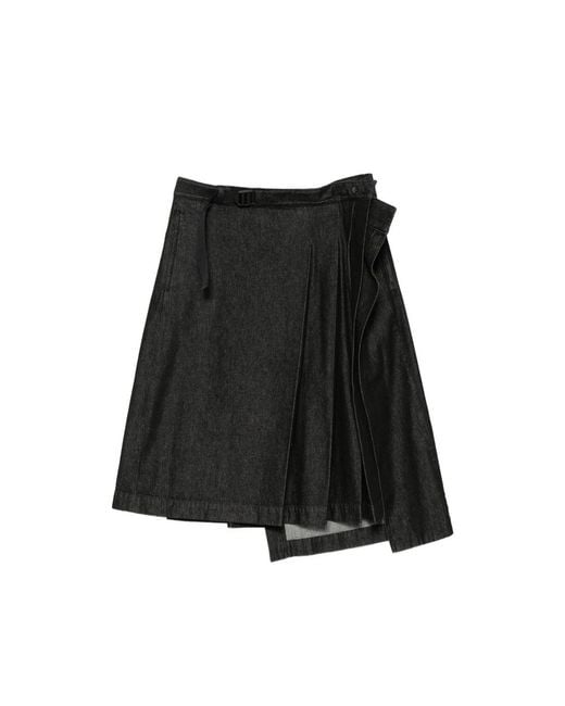 Y-3 Black Asymmetric Pleated Midi Skirt