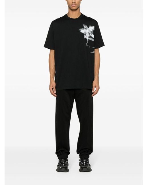 Y-3 Black Graphic-Print Cotton T-Shirt