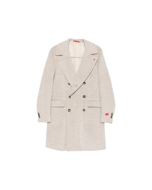 Isaia Natural Double-Breasted Coat for men