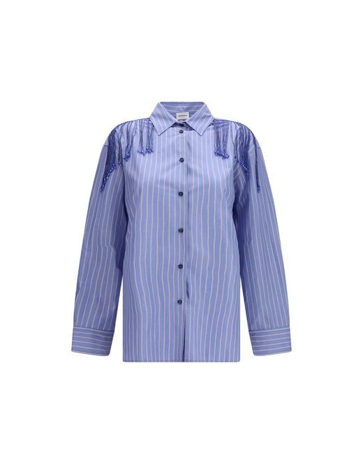 ANDAMANE Blue Miley Beaded-Fringed Shirt
