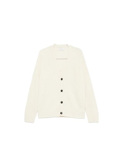 Diana Studio White Ribbed-Knit V-Neck Cardigan for men
