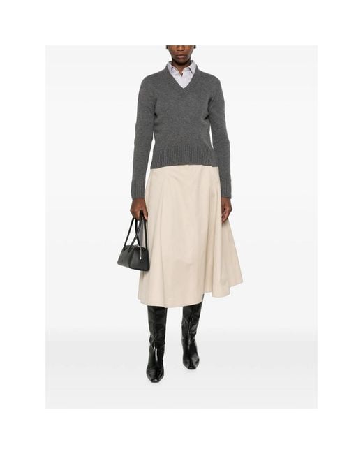 Aragona Gray V-Neck Ribbed-Trim Sweater