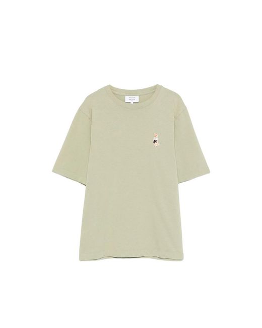 Maison Kitsuné Natural T-Shirt With Embroidered Detail