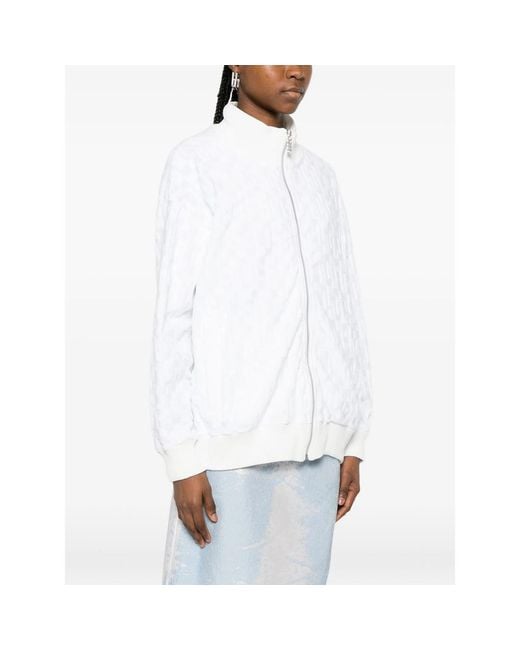 Gcds White Bomber Jacket Textured Cotton
