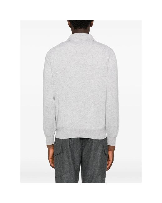 Brunello Cucinelli White Long-Sleeve Polo Sweater for men