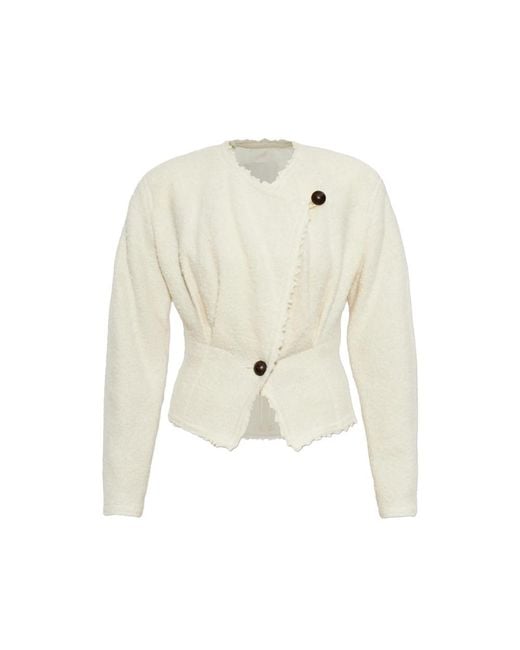 Isabel Marant White Bouclé-Texture Raw-Edge Jacket