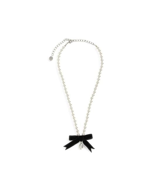 Self-Portrait Metallic Bow Pearl Necklace
