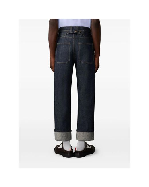 Thom Browne Blue Selvedge-Detail Backstrap Trousers for men