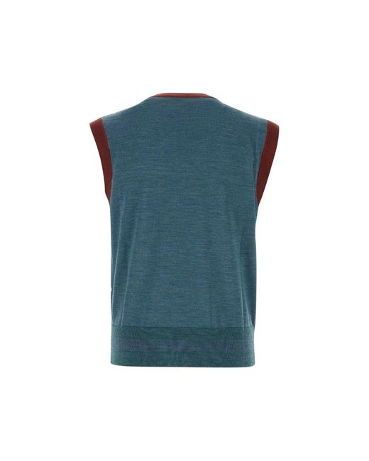Vivienne Westwood Blue Embroidered Wool Blend Argyle Vest for men