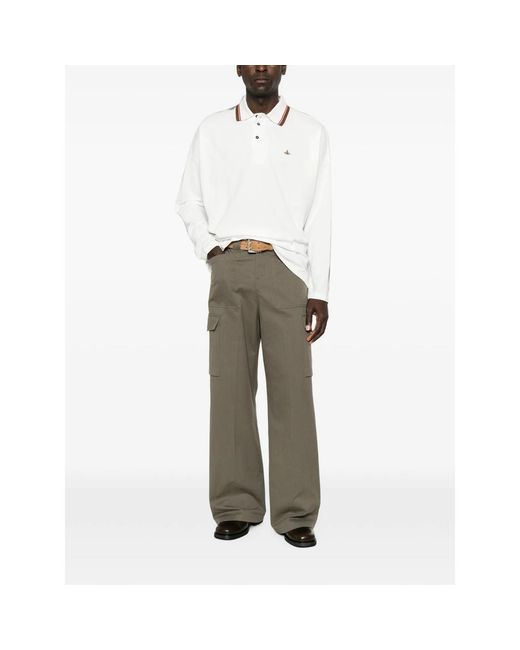 Vivienne Westwood Gray Orb-Embroidered Tipped Polo Shirt for men