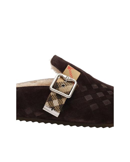 Burberry Brown Check Shearling Urchin Clogs for men