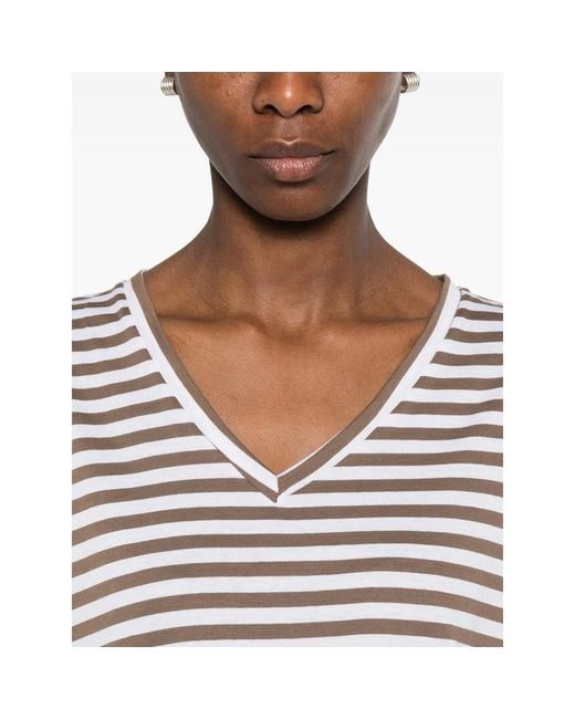 Aragona White Striped V-Neck T-Shirt