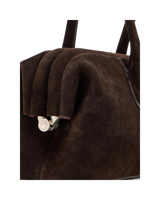 OSOI Black Suede Top-Handle Shoulder Bag