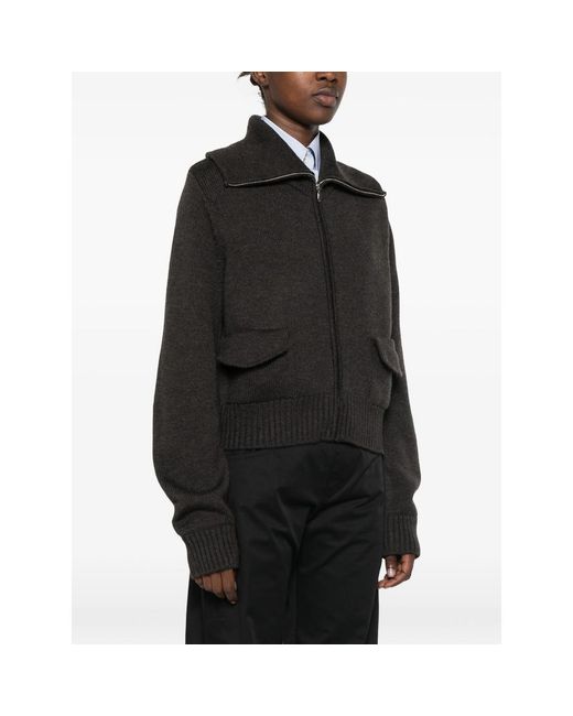 LAMRONS Black Flap-Pocket Zip-Up Cardigan